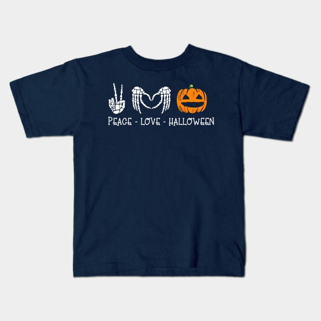 Peace Love Halloween Pumpkin Kids T-Shirt by TheDesignDepot